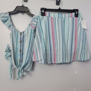 Xtraordinary Big Girls 7-16 Short Sleeve Stripe Top & Coordinating Short-Skirt